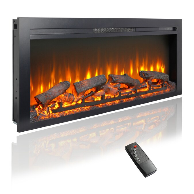 BABOOM 44-in W Black Fan-forced Corner Electric Fireplace with Remote Control Included