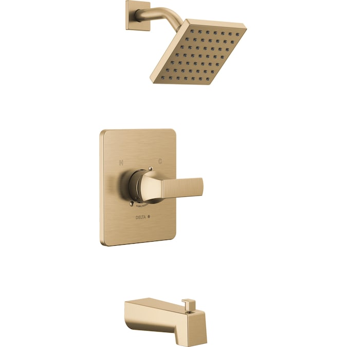 Delta Velum Champagne Bronze 1-handle Single Function Square Bathtub and Shower Faucet