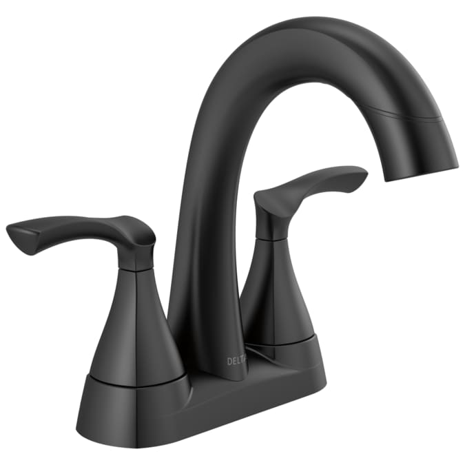 Delta Sandover Pulldown Matte Black 4-in centerset 2-Handle WaterSense Pull-down Bathroom Sink Faucet with Drain
