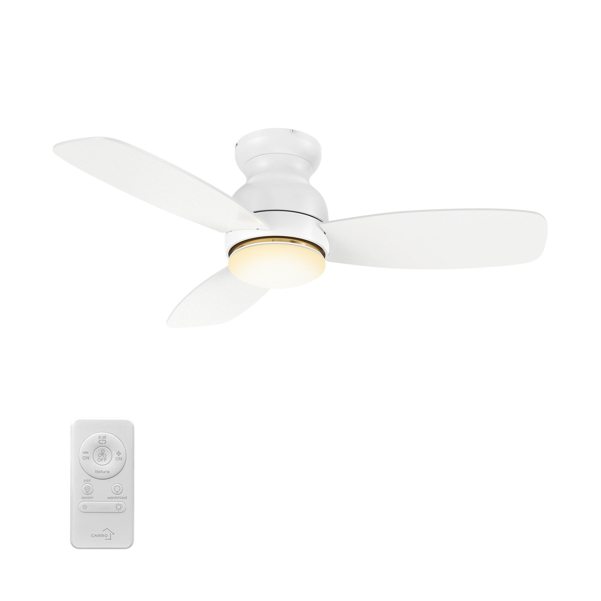 Arran 44-in Integrated LED Flush Mount White with White Blades Ceiling Fan With Light - Remote Included ( 3 -Blade )