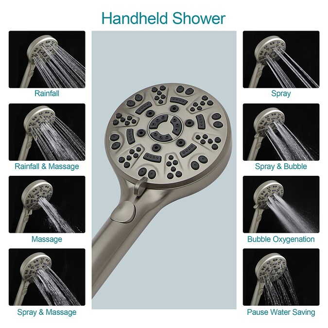 KICHAE 8-Mode Brushed Nickel 4.7-in Round Dual/Combo Shower Head 1.8-GPM (6.8-LPM) - Image 9