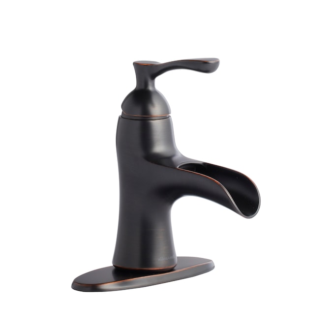 allen + roth Sumter Oil-Rubbed Bronze 4-in centerset 1-Handle WaterSense Waterfall Bathroom Sink Faucet with Drain and Deck Plate