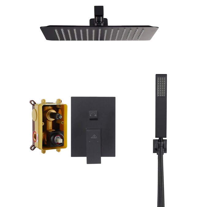 CASAINC Black 10-in Waterfall Built-In Shower Faucet System with 2-way Diverter (Pressure-balanced Valve Included)