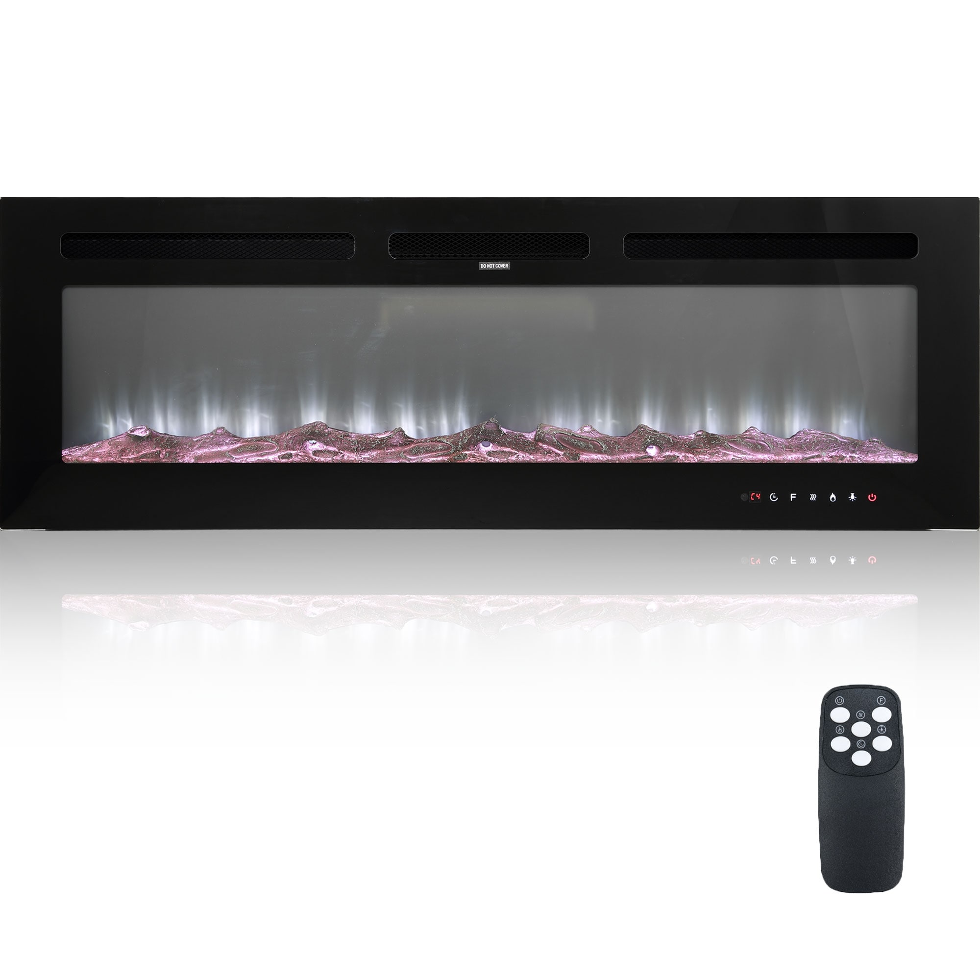 60-in W Black Wall mount Fan-forced Wall-mount Electric Fireplace with Remote Control Included