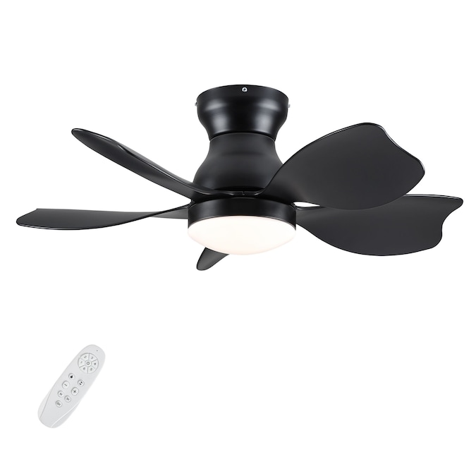 WELLFOR Dimmable Multi LED Ceiling Fan 30-in Black Color-changing Integrated LED Indoor/Outdoor Flush Mount Ceiling Fan with Light and Remote (5-Blade)