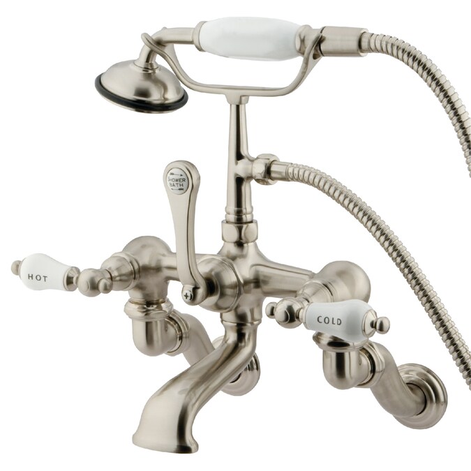 Kingston Brass Vintage Brushed Nickel 3-handle Wall-mount Low-arc Bathtub Faucet with Hand Shower (Valve Included)