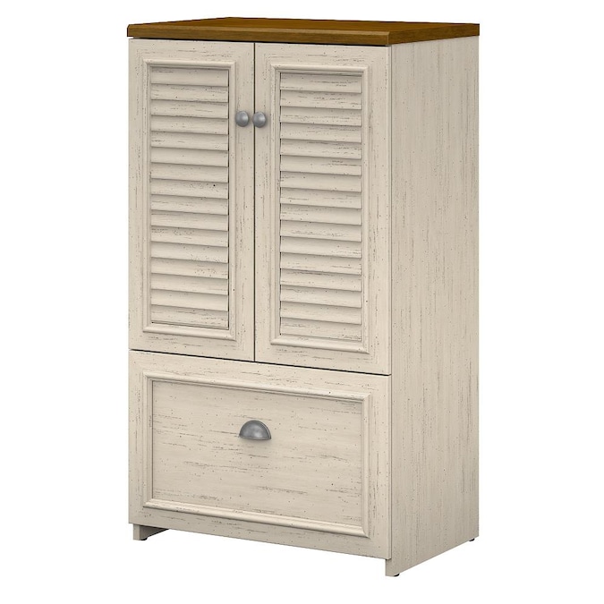 Bush Furniture Fairview 23.74-in W x 41.69-in H Wood Composite Antique White/Tea Maple Freestanding Utility Storage Cabinet