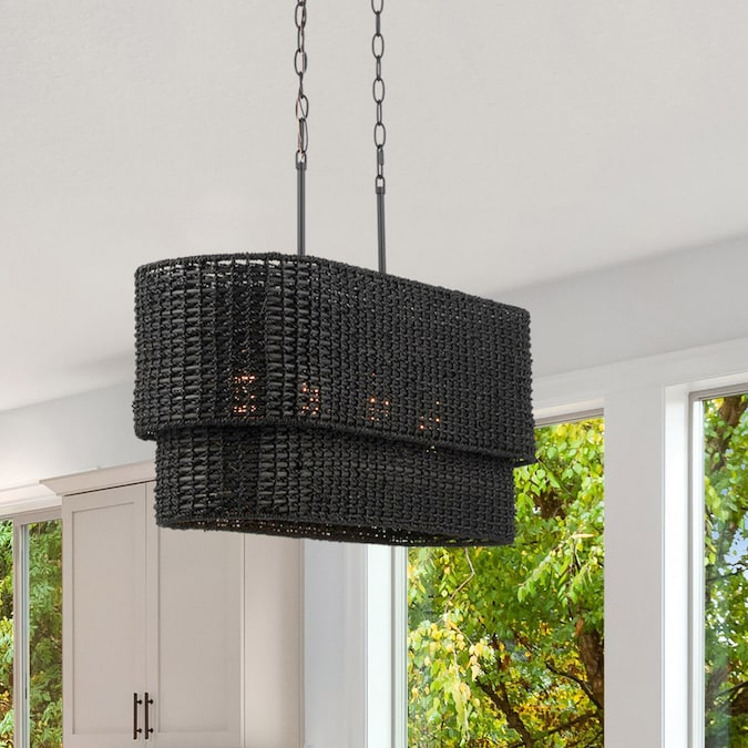 allen + roth Adara 4-Light Matte Black Farmhouse Linear Large Hanging Pendant Light