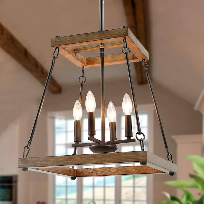 LNC Semaphore 4-Light Brown and Black Farmhouse Geometric Large Hanging Kitchen Island Light