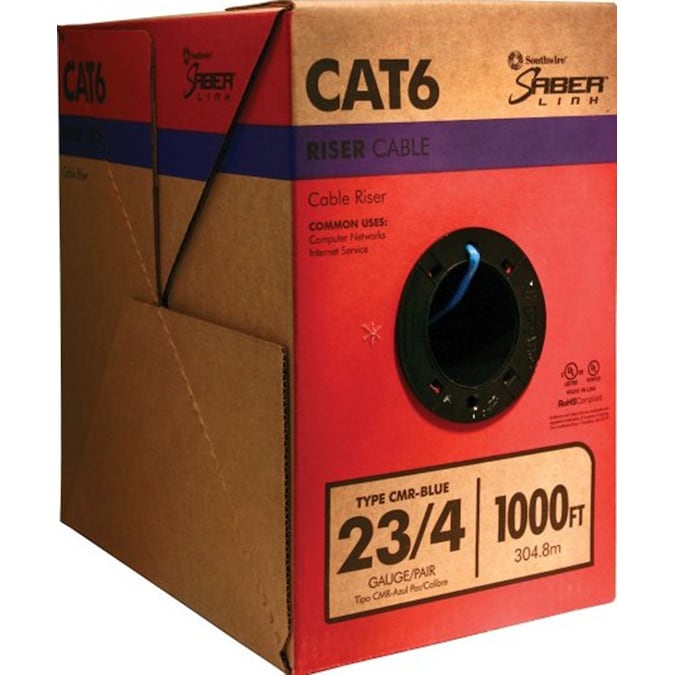 Southwire 1000-ft 23 Cat 6 4 Riser Blue Data Cable Pull Box