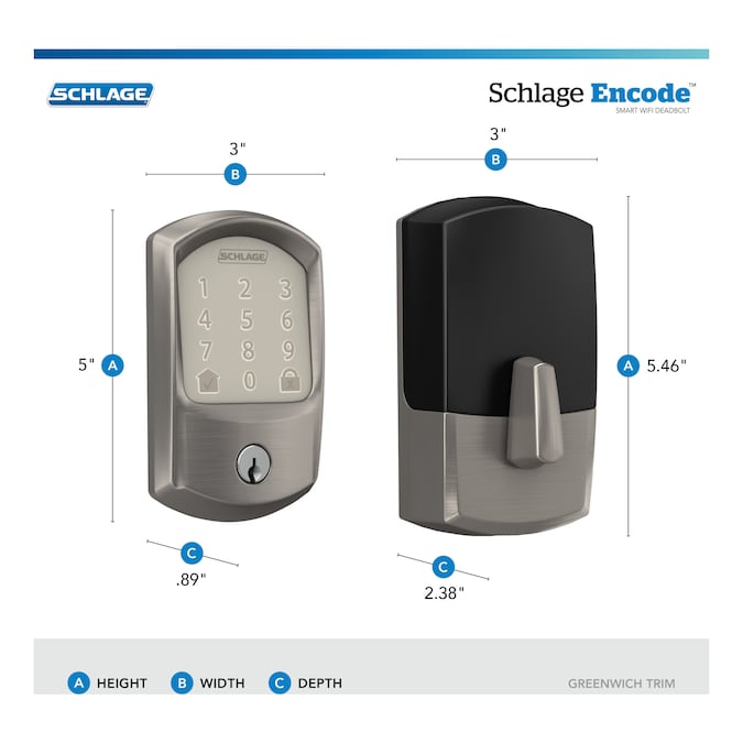 Schlage Encode Greenwich Satin Nickel Smart Lock Electronic Deadbolt with Wifi Bluetooth Touchscreen Keypad - Image 5
