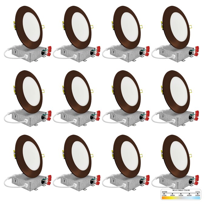 NUWATT Ultra Slim Airtight IC Bronze 6-in 1050-Lumen Switchable Round Dimmable LED Canless Wet Rated Recessed Downlight (12-Pack)