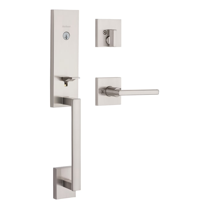 Kwikset Signature Series Vancouver Satin Nickel Single Deadbolt Keyed Entry Door Handleset with Halifax Handle and Smartkey