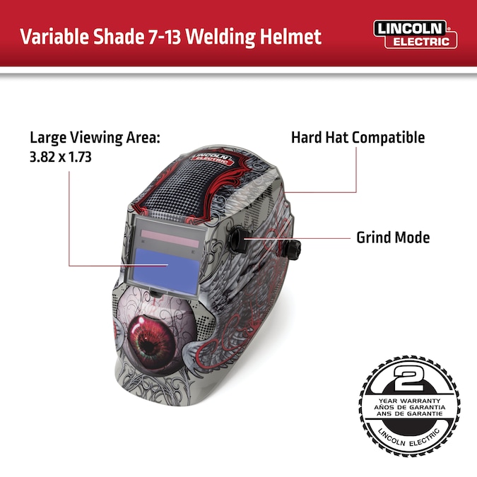Lincoln Electric Auto Darkening Variable Shade White and Red Welding Helmet - Image 7