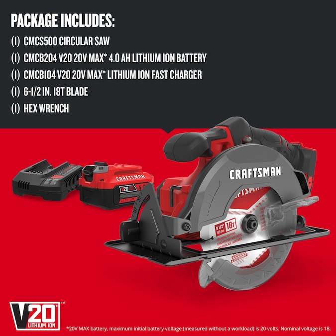 CRAFTSMAN V20 20-volt Max 6-1/2-in Cordless Circular Saw Kit (1-Battery & Charger Included) - Image 3