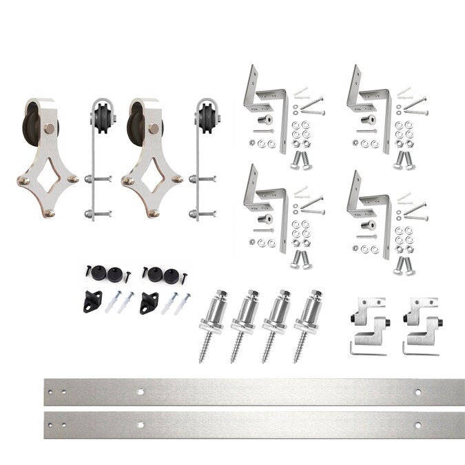 HOMACER 60-in Brushed Nickel Indoor Diamond Double Bypass Barn Door Hardware Kit