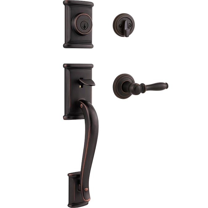Kwikset Signature Series Ashfield Venetian Bronze Single-Cylinder Deadbolt Keyed Entry Door Handleset with Ashfield Lever and Smartkey