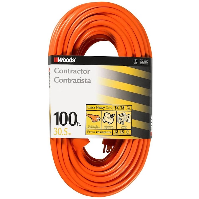 Southwire 100-ft 12/3 3 Prong Orange Outdoor SJTW Heavy Duty General Extension Cord