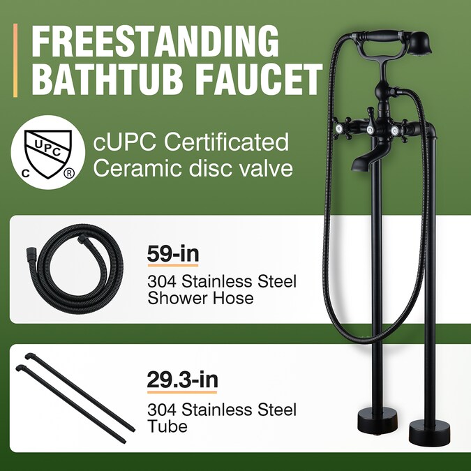 Mondawe Matte Black 1-handle Freestanding Low-arc Bathtub Faucet with Hand Shower (Valve Included)
