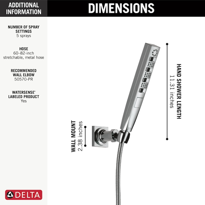Delta Tetra Lumicoat Chrome 11.31-in Rectangle Handheld Shower Head 1.75-GPM (6.6-LPM) - Image 3