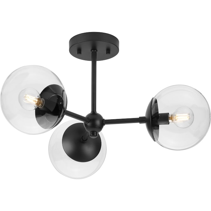 Progress Lighting Atwell 3-Light 22-in Matte Black Semi Flush Mount Light