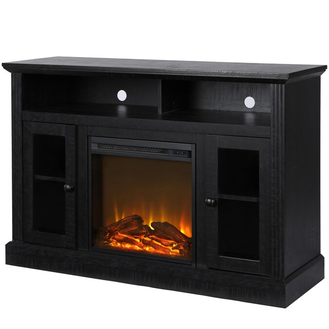 Ameriwood Home 47.24-in W Black Oak TV Stand with Fan-forced Flat Wall Electric Fireplace - Image 4