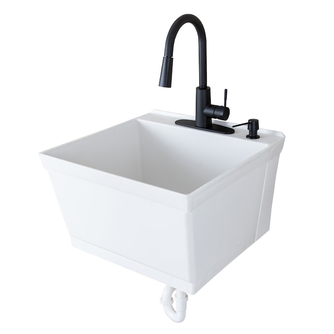 Cambridge Resources 23.5-in x 22.875-in 1-Basin White Wall Mount Utility Tub with Drain and Faucet
