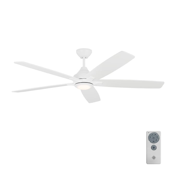 Generation Lighting Lowden Smart 60-in Matte White with Matte White Blades Integrated LED Indoor Propeller Ceiling Fan with Light and Remote (5-Blade)
