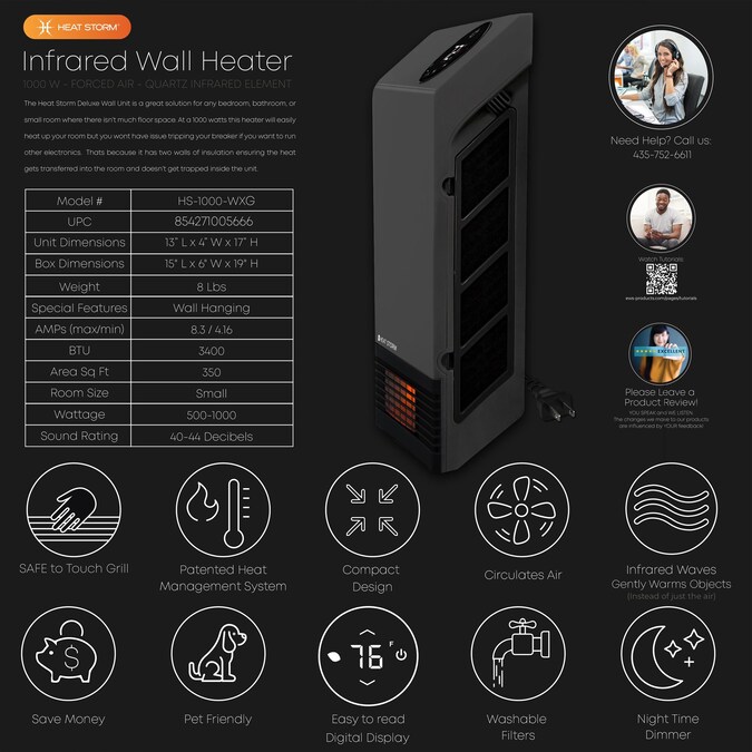 Heat Storm Up to 1000-Watt Infrared Cabinet Indoor Electric Space Heater with Thermostat and Remote Included - Image 10