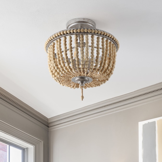 JONATHAN Y Allie Wood Bead/Iron Bohemian Farmhouse 1-Light Antique Nickel LED Semi mount light - Image 8