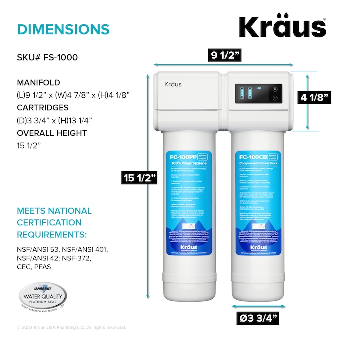 Kraus Purita Dual-stage Carbon Block Reverse Osmosis Filtration Under Sink Water Filtration System - Image 9
