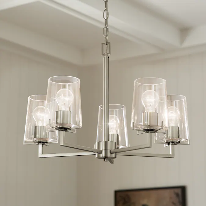 Kichler Birk 5-Light Brushed Nickel Farmhouse Led; Dry rated Chandelier