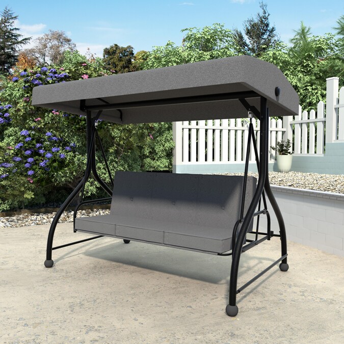 VEIKOUS 2-In-1 Convertible Swing 3-person Gray Steel Outdoor Swing