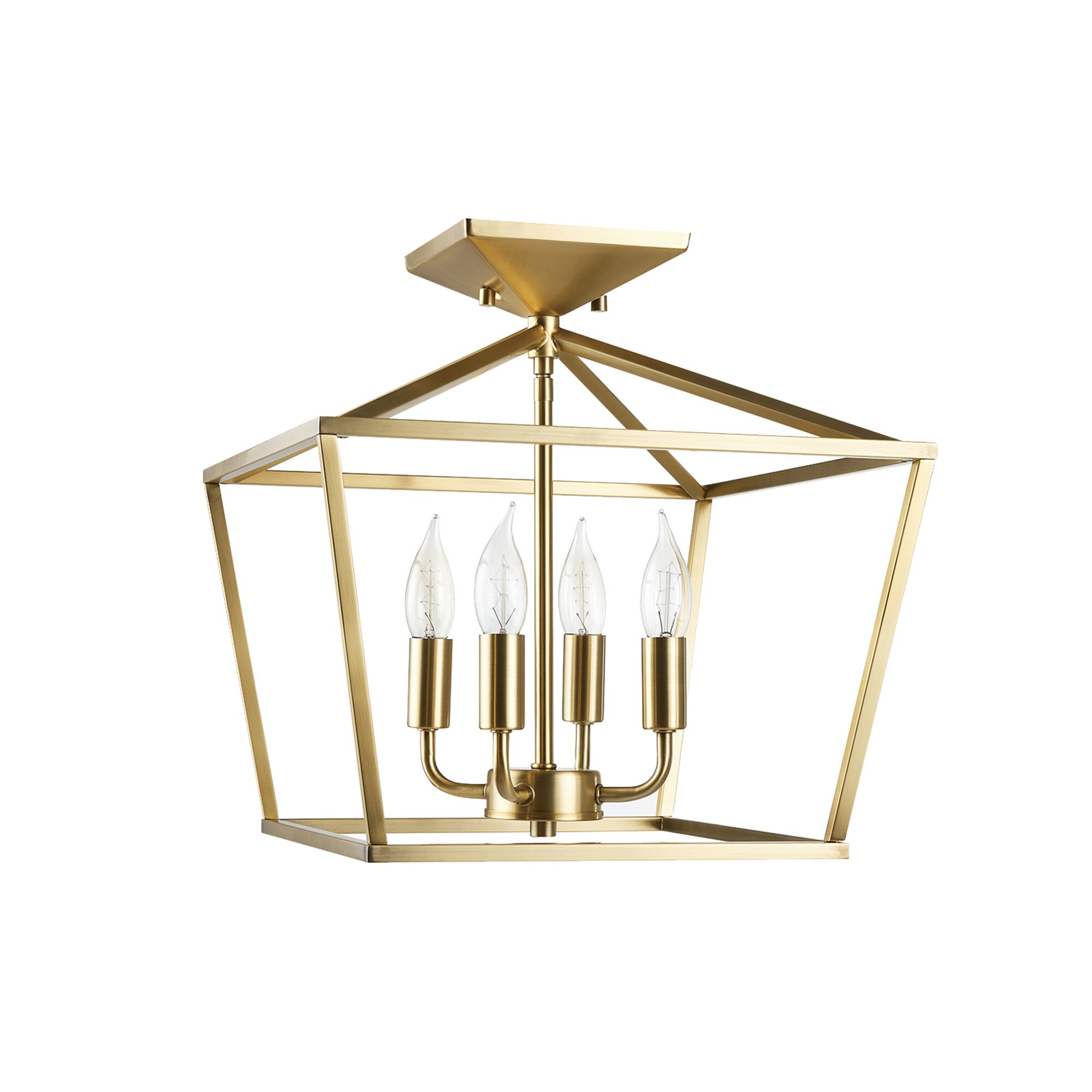 4 -Light 14-in Brass Semi Flush Mount Light - Image 2