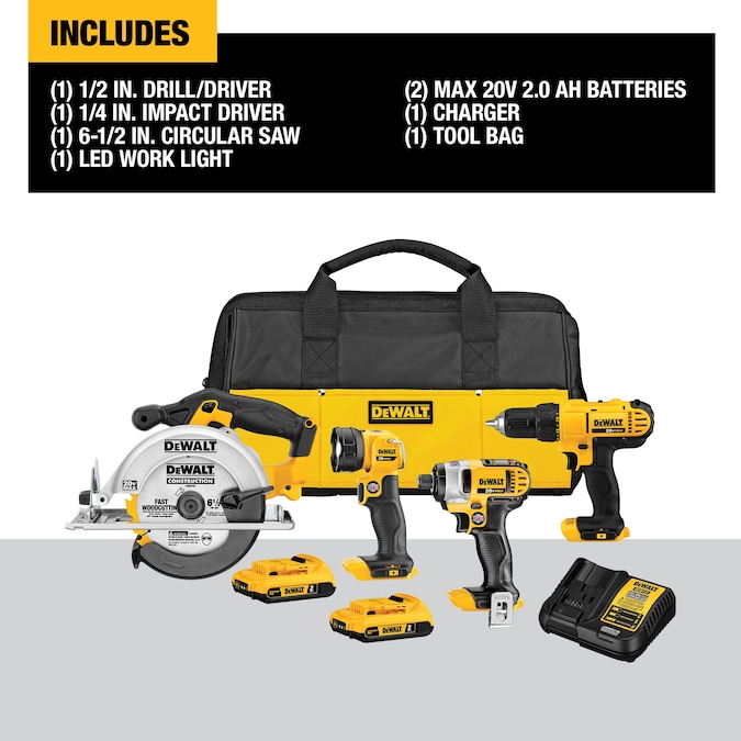 DEWALT 4-Tool 20-Volt Max Power Tool Combo Kit with Soft Case (2-Batteries and charger Included) - Image 2