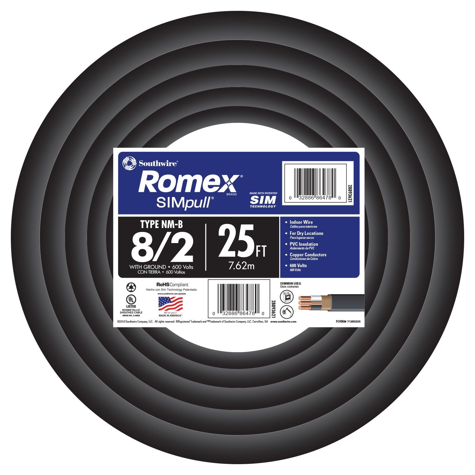 25-ft 8 / 2 / Romex SIMpull Stranded Indoor CU NM-B W/G Individual pack ( By-the-roll )