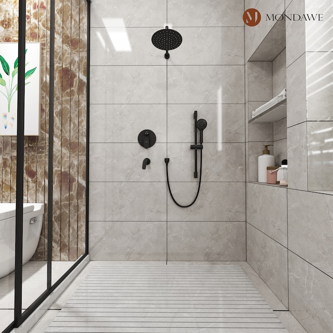 Mondawe Matte Black 9-in Built-In Shower Faucet System with 3-way Diverter (Pressure-balanced Valve Included)