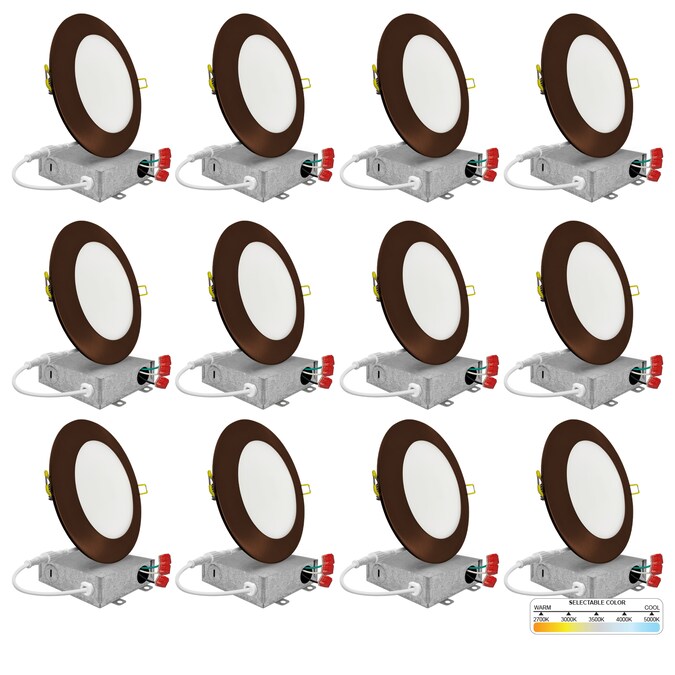 NUWATT Ultra Slim Airtight IC Bronze 4-in 630-Lumen Switchable Round Dimmable LED Canless Recessed Downlight (12-Pack)