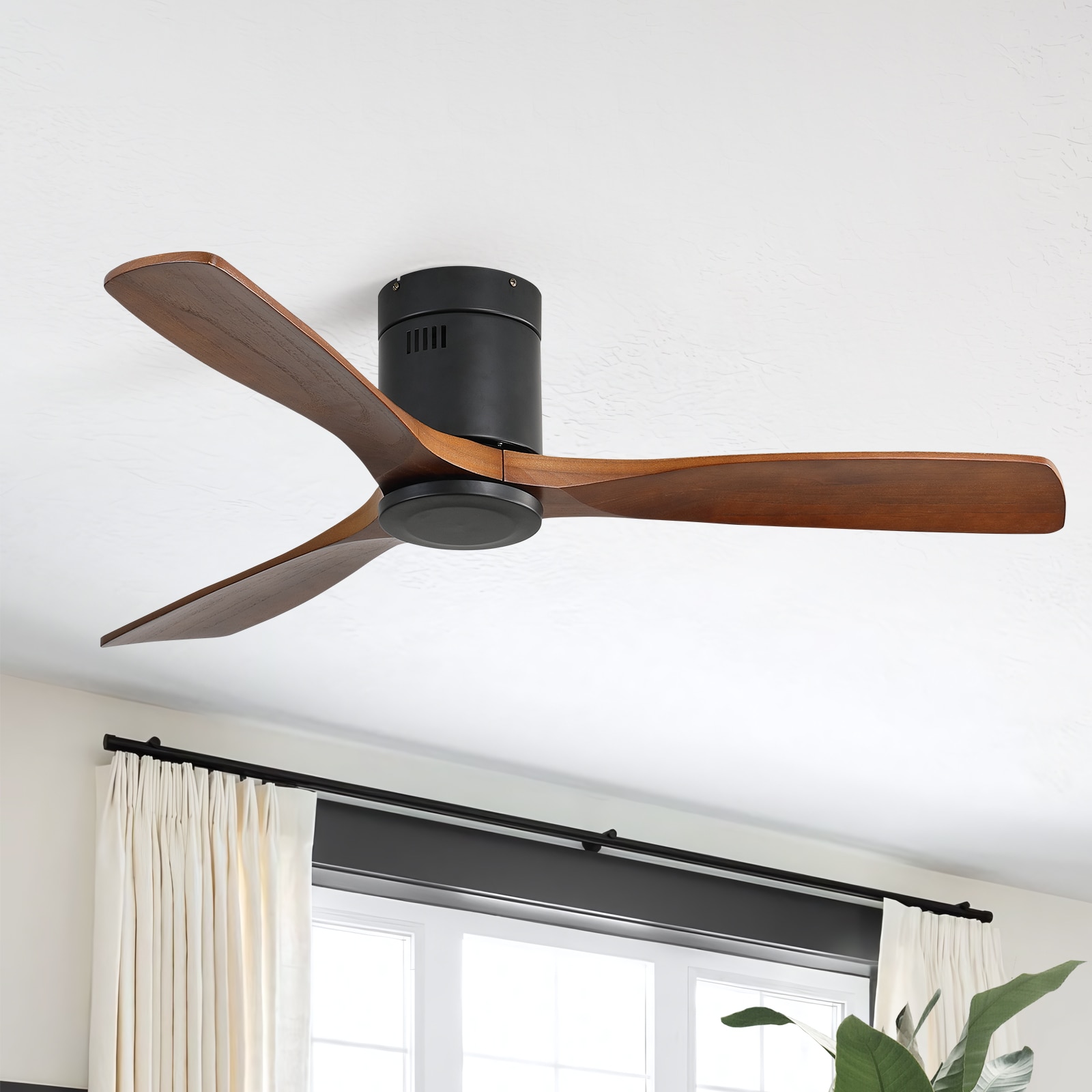 Nicola 52-in Outdoor Flush Mount White with Brown Blades Ceiling Fan and Remote ( 3 -Blade )
