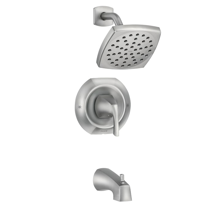 Moen Lindor Spot Resist Brushed Nickel 1-handle Single Function Square Bathtub and Shower Faucet Valve Included