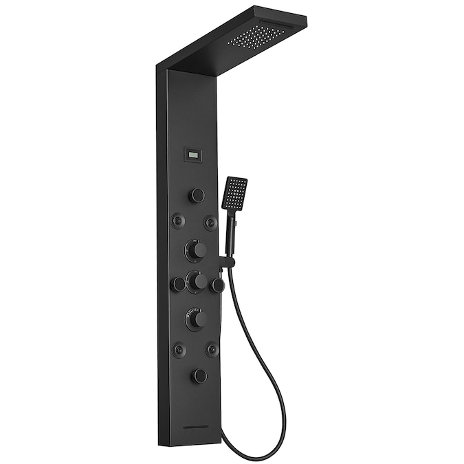 BWE Matte Black 8-in Waterfall Shower Panel System with 6-way Diverter (Valve Included)