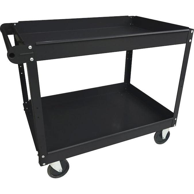 Lorell  Utility Cart - 2 Shelf Steel Rack - 400 lb Capacity - Black - Convenient Worksurface - Industrial-Strength Casters