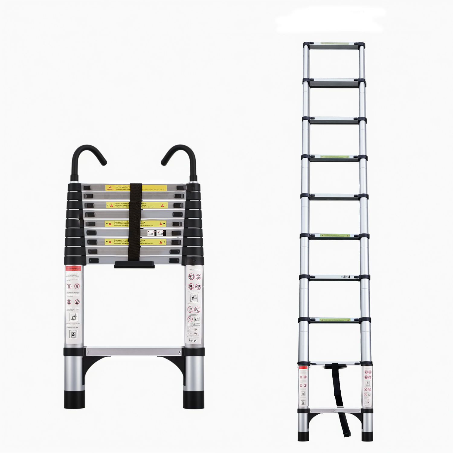 9.5 foot aluminum button telescopic ladder 9.5-ft ( 15-ft Reach Height ) Aluminum Type 1AA - 375 lbs. Load Capacity Telescoping Extension ladder Extension Ladder