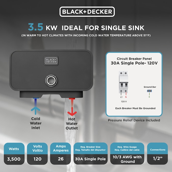 BLACK+DECKER Pou 120-Volt 3.5-kW 0.68-GPM Point Of Use Tankless Electric Water Heater - Image 5
