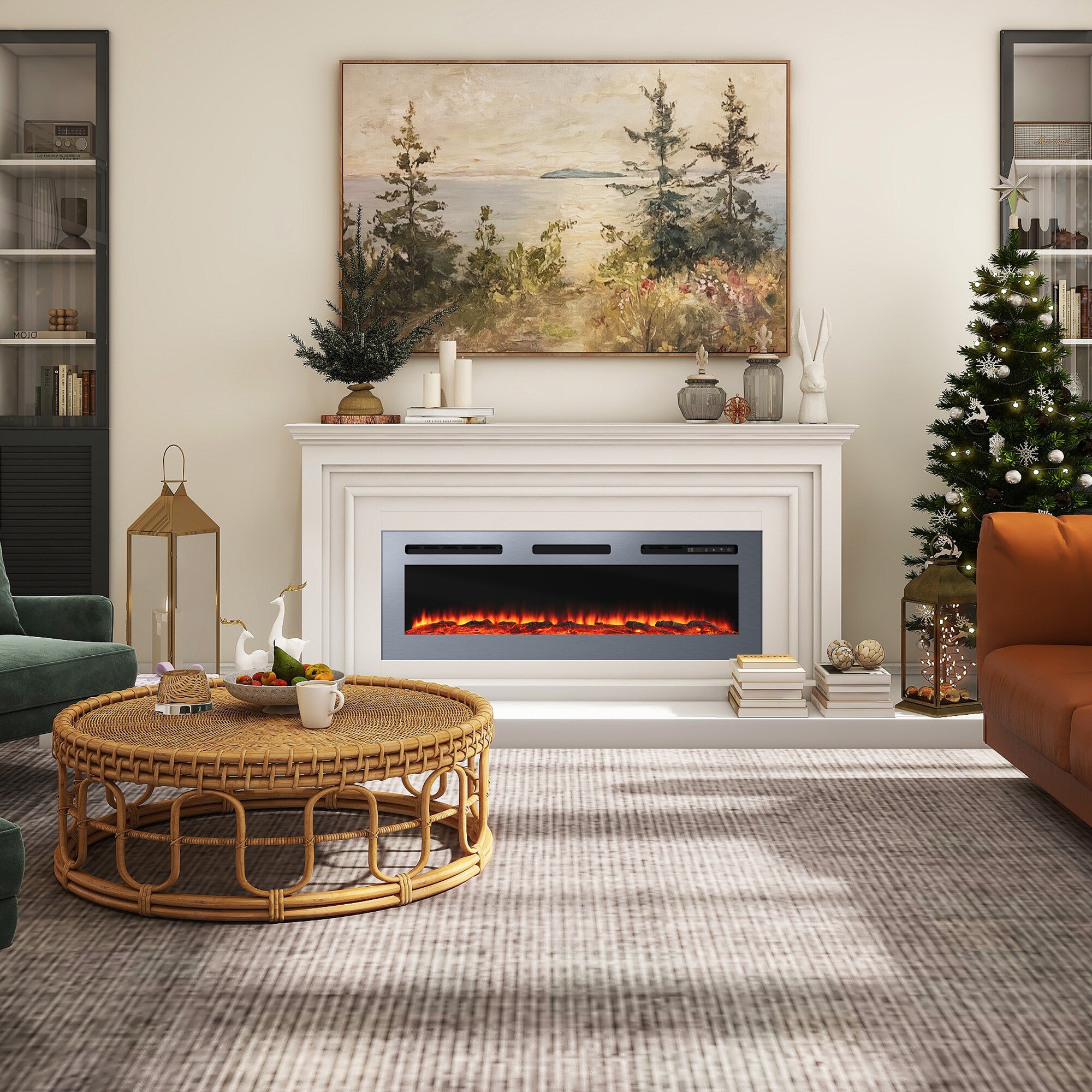 50-Inches W Stainless Steel Wall mount Fan-forced Wall-mount Electric Fireplace with Remote Control Included - Image 3