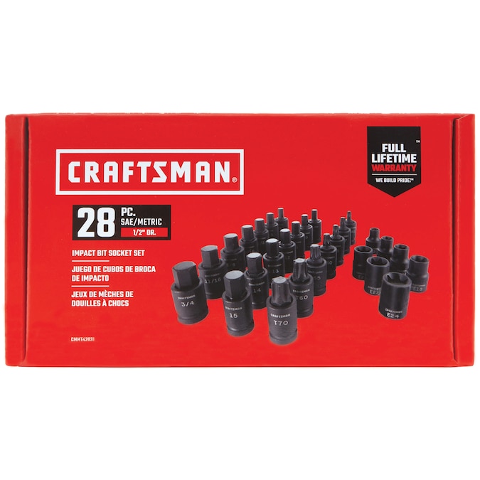 CRAFTSMAN 28-Piece Standard (SAE) and Metric Combination 1/2-in Drive Set 6-point Impact Socket Set - Image 2