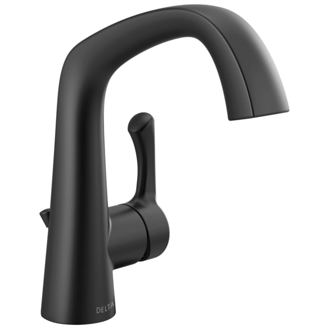 Delta Larkin Matte Black Single Hole 1-Handle WaterSense Bathroom Sink Faucet with Drain and Deck Plate