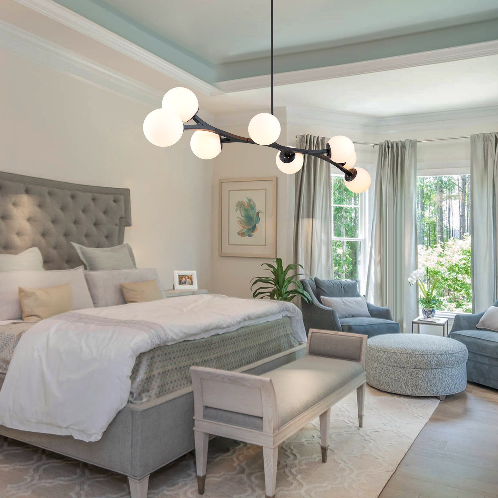 Deerfield 8 -Light Black Modern/contemporary Opal glass Linear Large Hanging Kitchen island light - Image 7