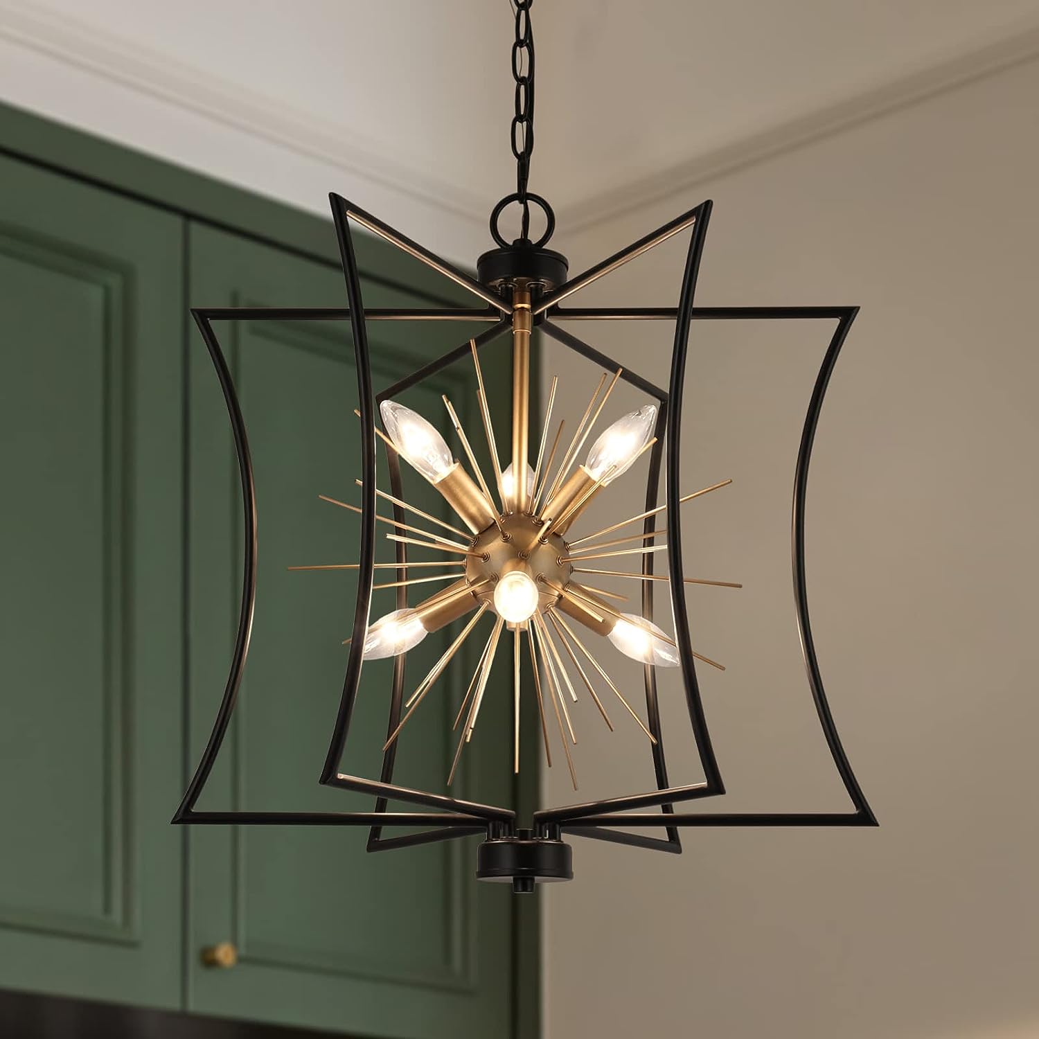 Nat Transitional 6 -Light Matte Black Modern/contemporary Cage For Use in Bedrooms, Dining Rooms, Foyers, Kitchens, Living Rooms Chandelier