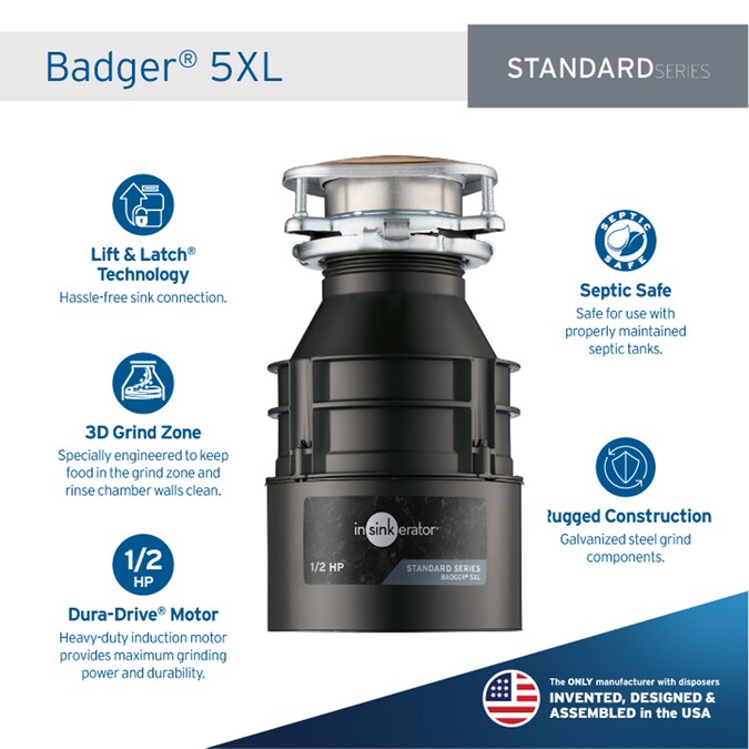 InSinkErator Badger 5XL Continuous Feed 1/2-HP Septic Safe Non-corded Garbage Disposal - Image 3